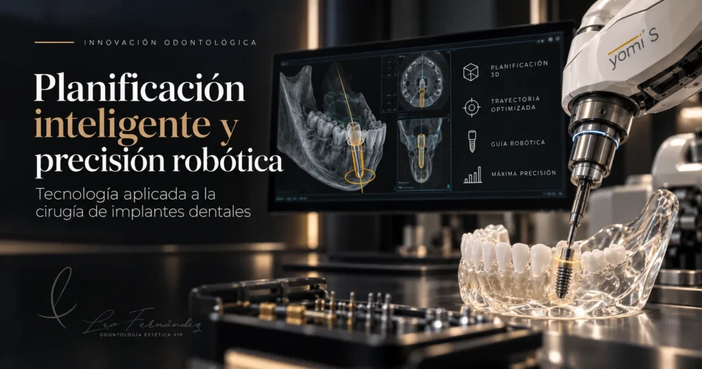 Sistema robótico Yomi S guiando la colocación de un implante dental con planificación 3D en tomografía CBCT