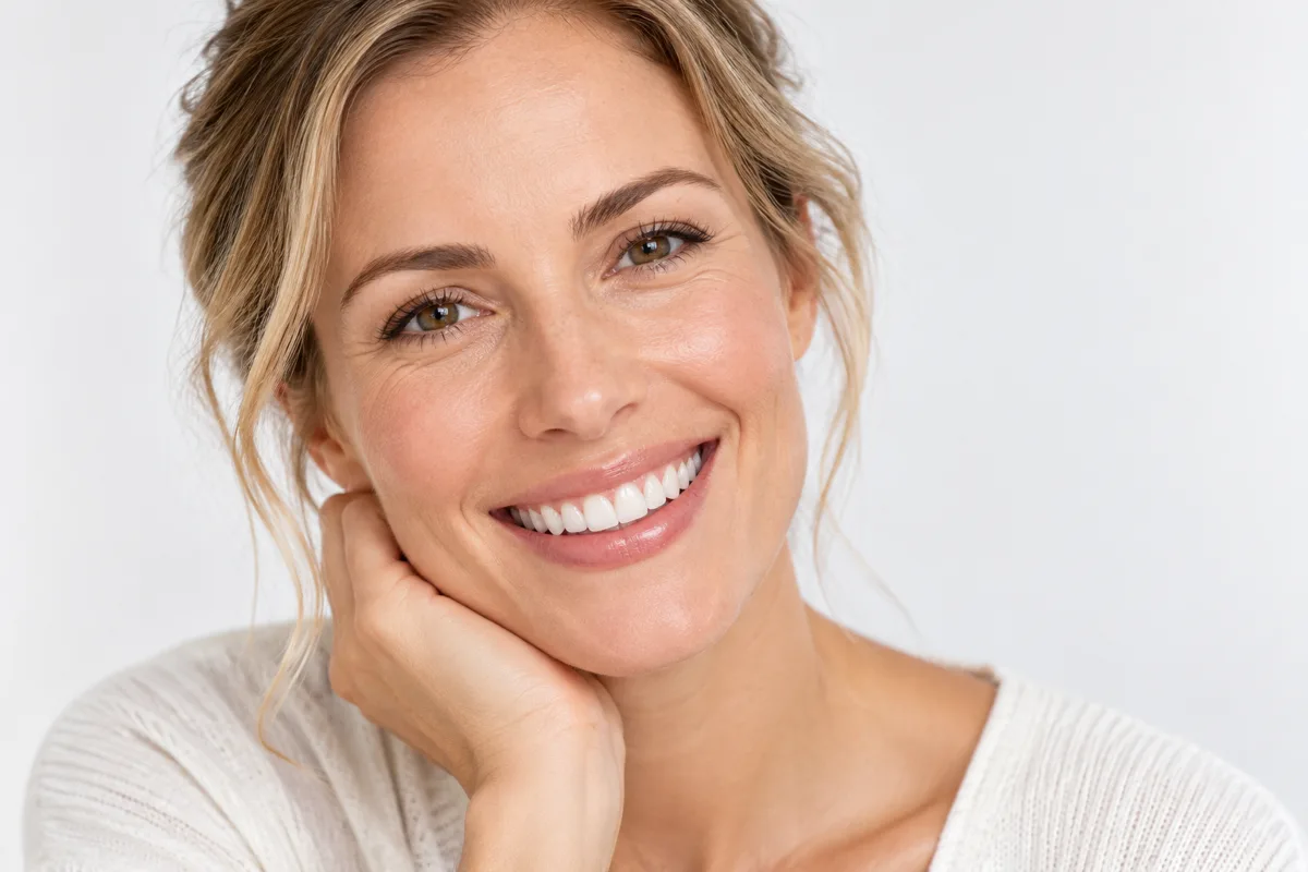 Resultado de blanqueamiento dental: mujer con sonrisa luminosa y natural